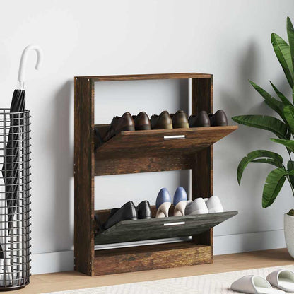 vidaXL Shoe Cabinet Smoked Oak 59x17x81 cm Engineered Wood 1