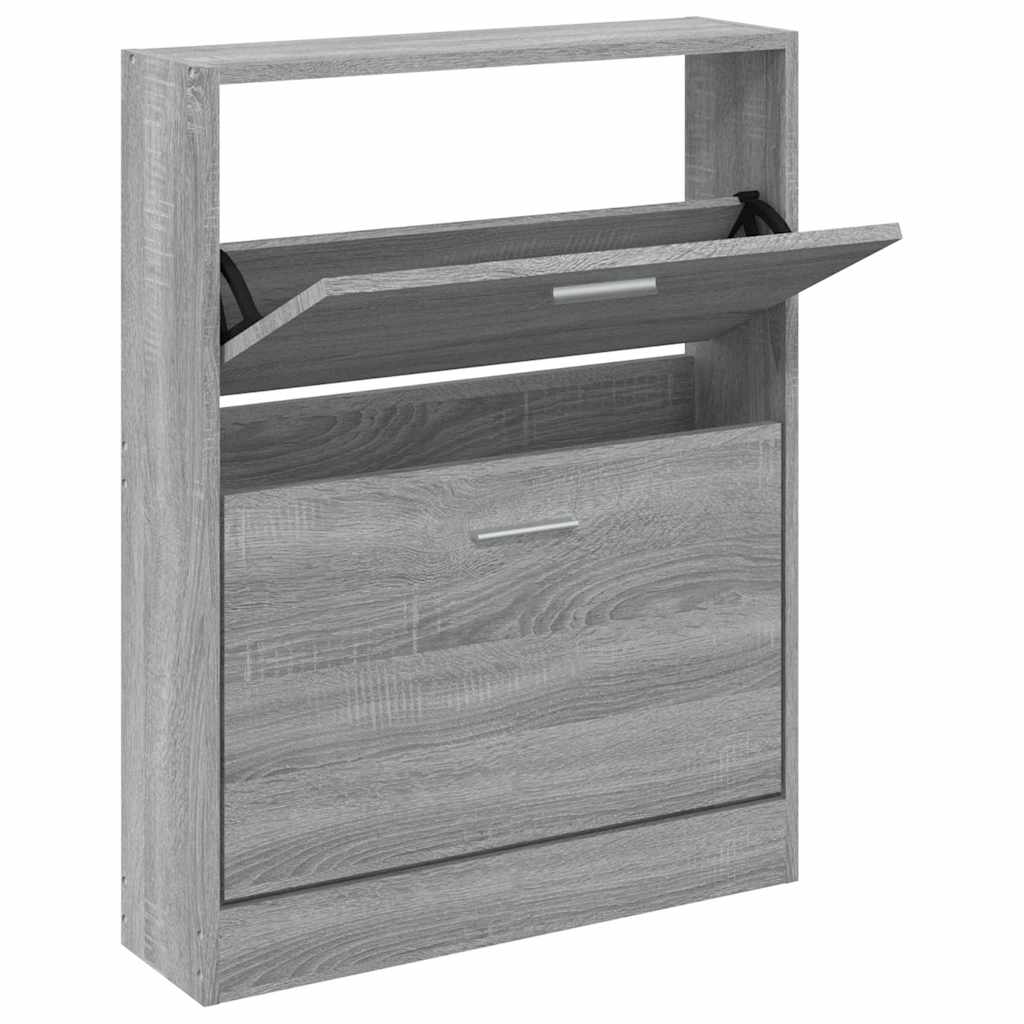 vidaXL Shoe Cabinet Grey Sonoma 59x17x81 cm Engineered Wood 2