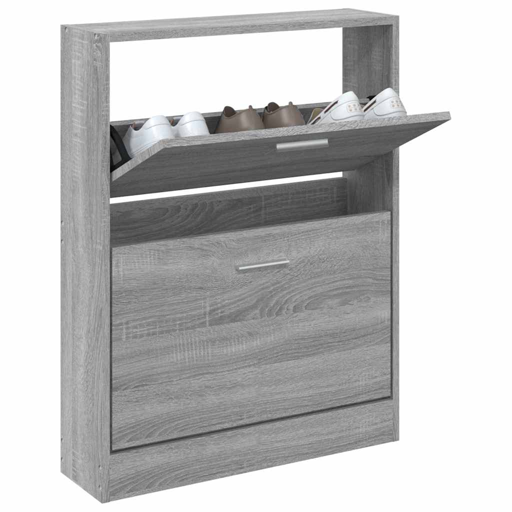 vidaXL Shoe Cabinet Grey Sonoma 59x17x81 cm Engineered Wood 3