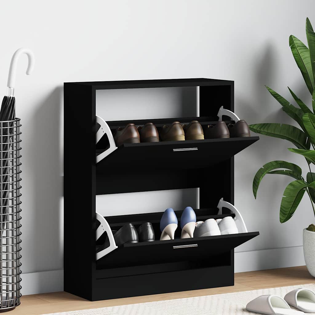 vidaXL Shoe Cabinet Black 63x24x81 cm Engineered Wood 1