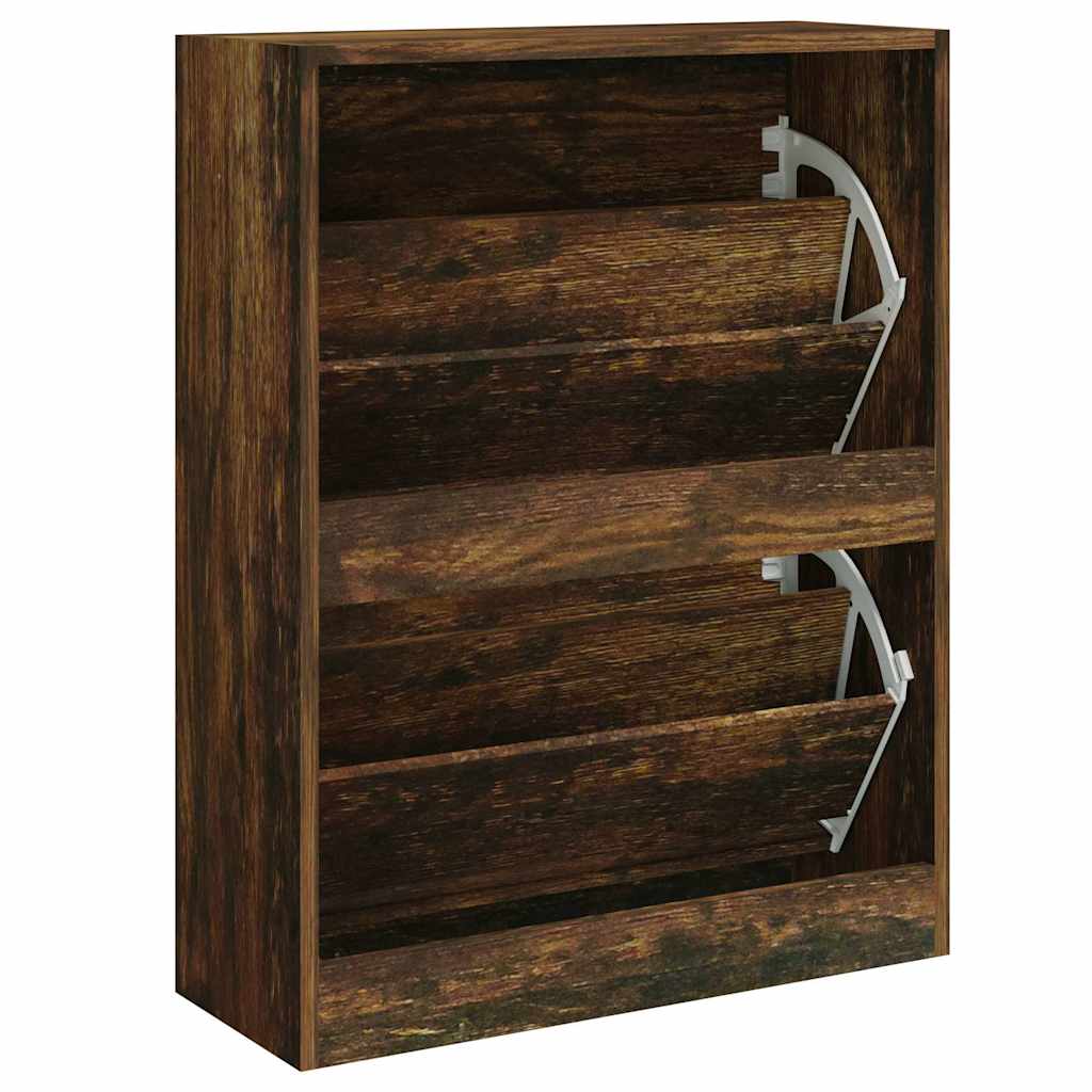 vidaXL Shoe Cabinet Smoked Oak 63x24x81 cm Engineered Wood 6