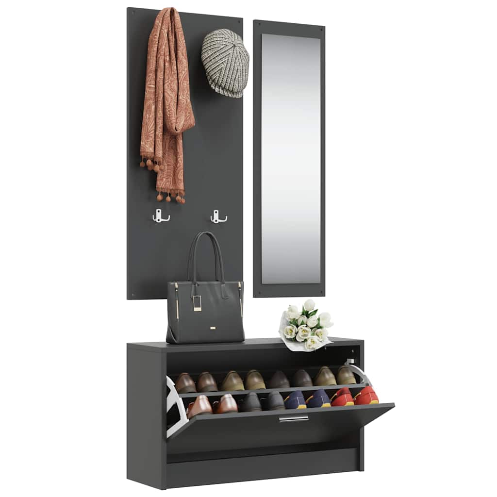 3-in-1 Shoe Cabinet Set Engineered Wood Black