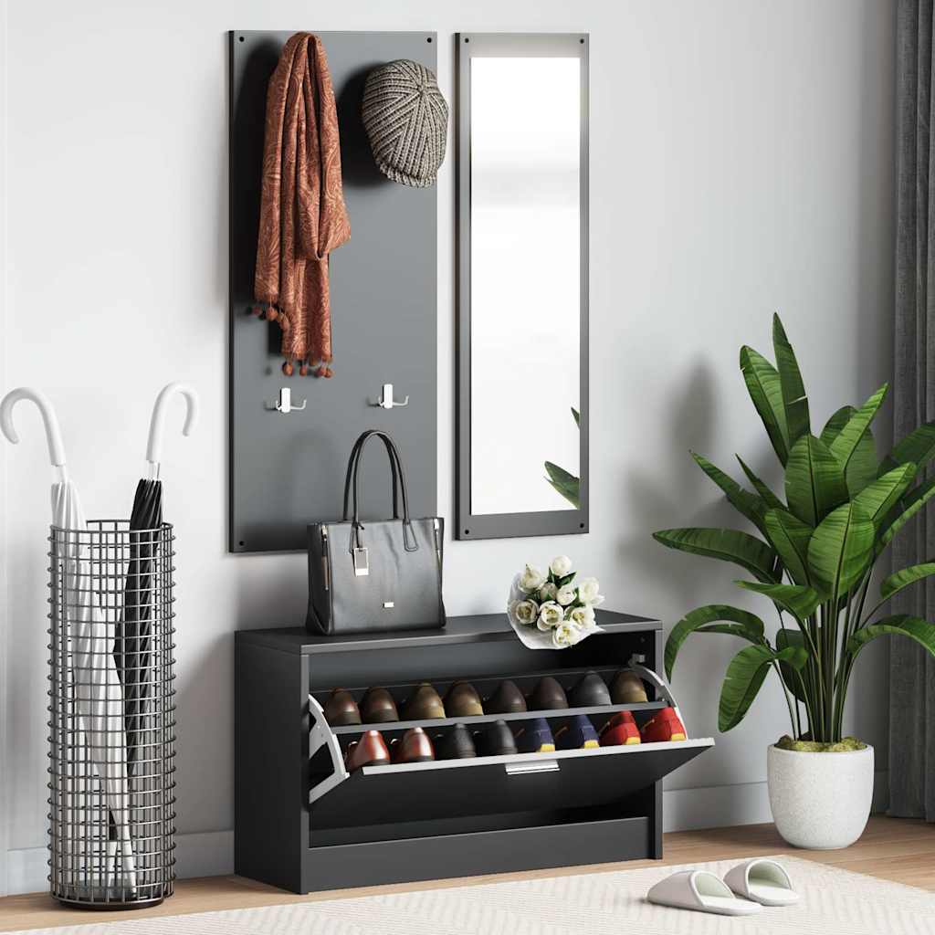 3-in-1 Shoe Cabinet Set Engineered Wood Black