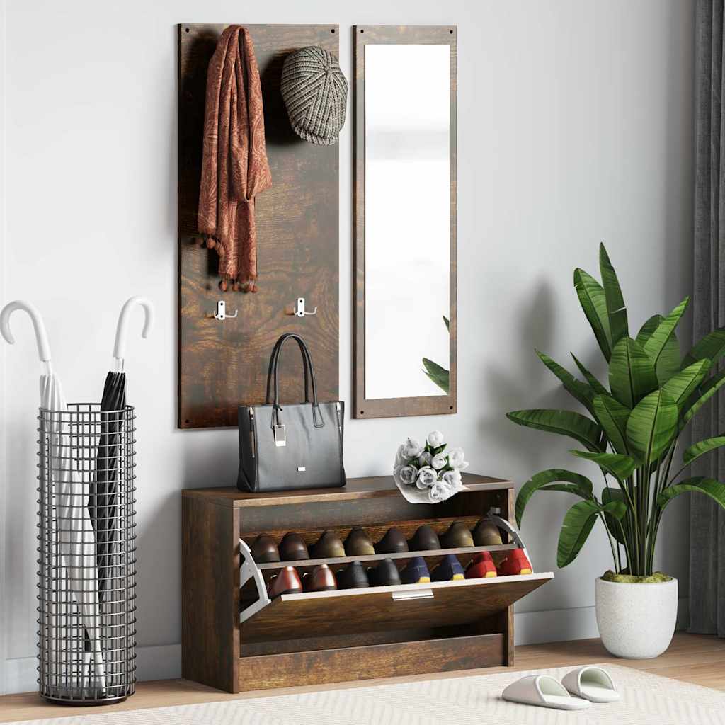 3-in-1 Shoe Cabinet Set Engineered Wood Smoked oak