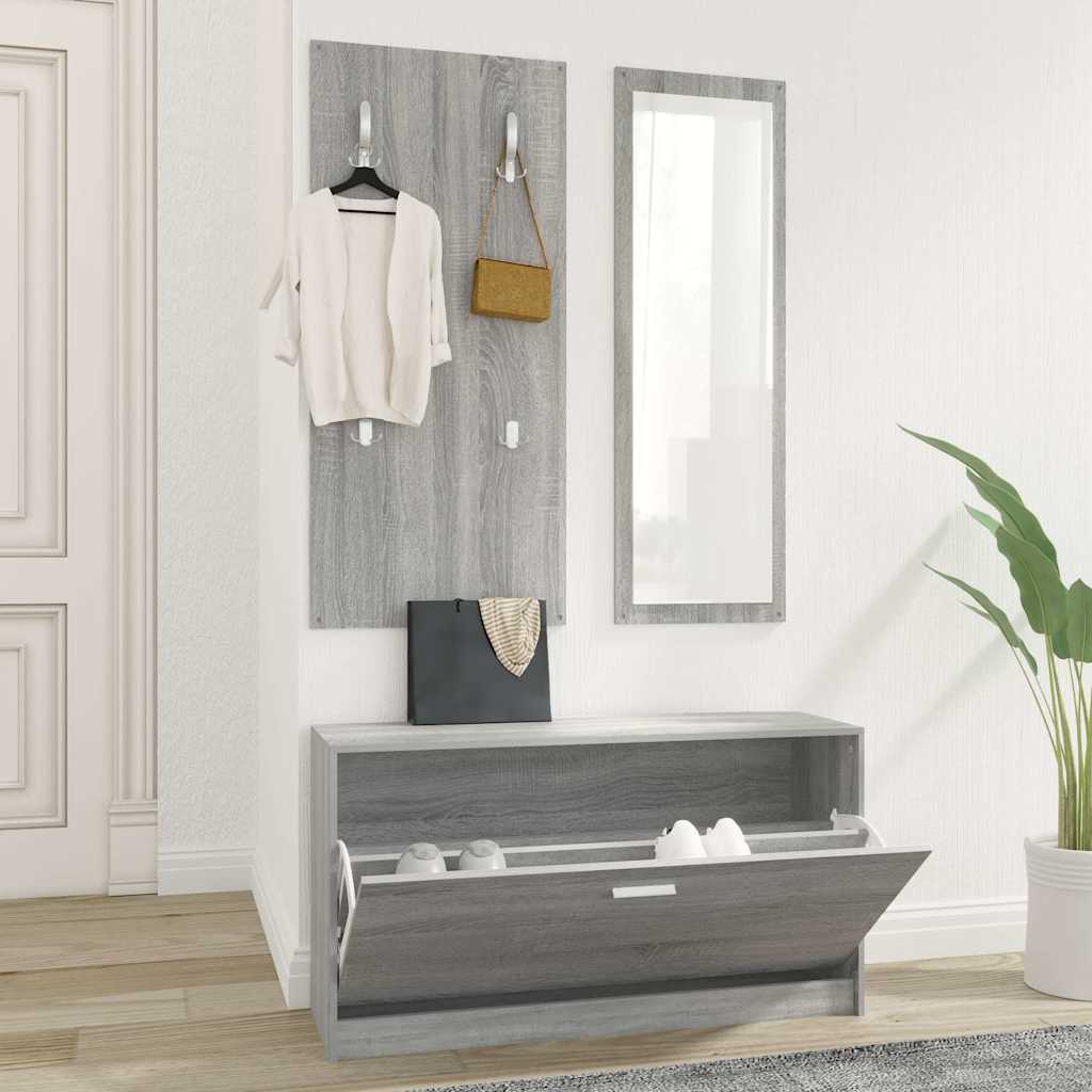 3-in-1 Shoe Cabinet Set Engineered Wood Grey sonoma