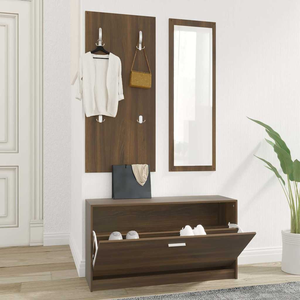 3-in-1 Shoe Cabinet Set Engineered Wood Brown oak