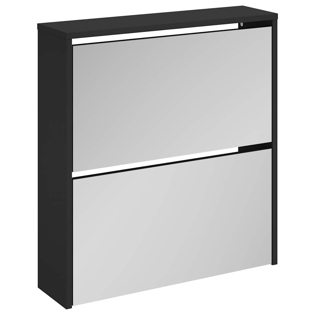 Shoe Cabinet with Mirror 2-Layer 63x17x67 cm Black