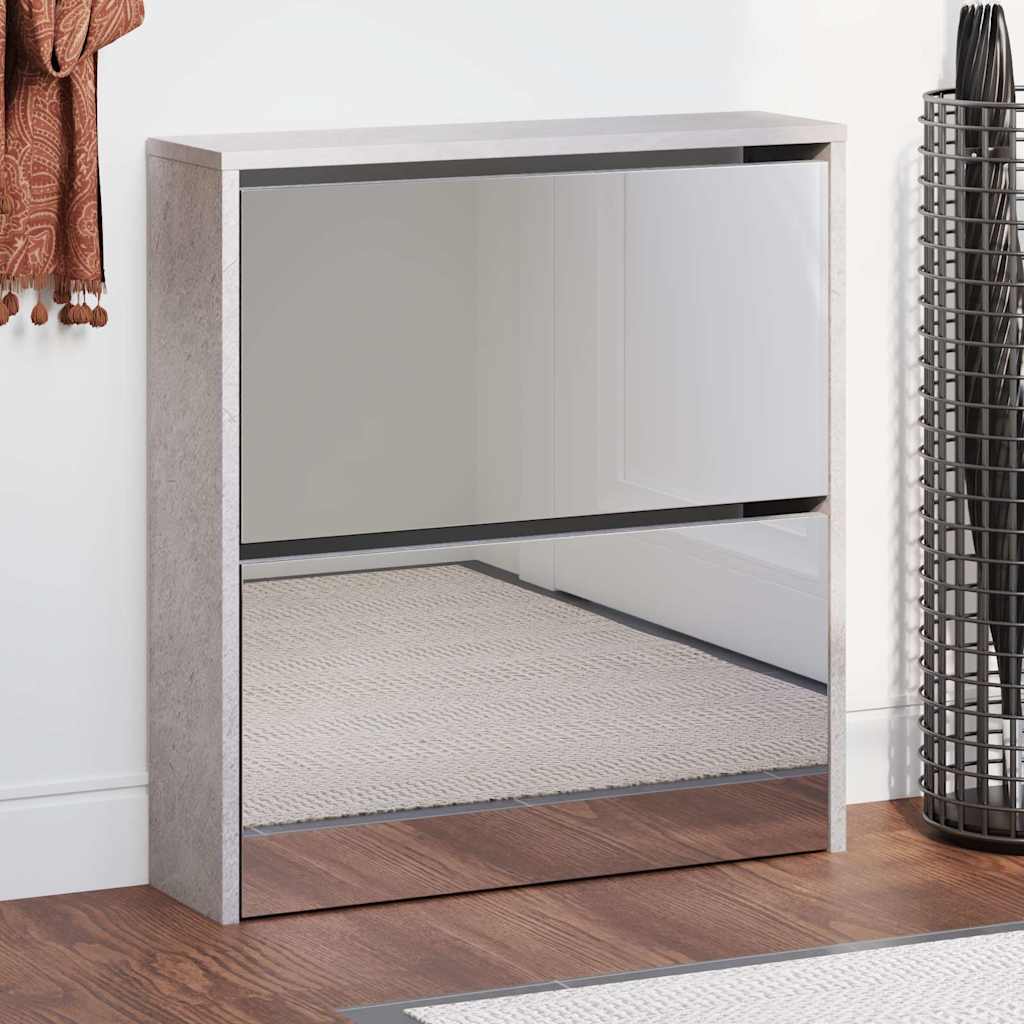 Shoe Cabinet with Mirror 2-Layer 63x17x67 cm Concrete grey