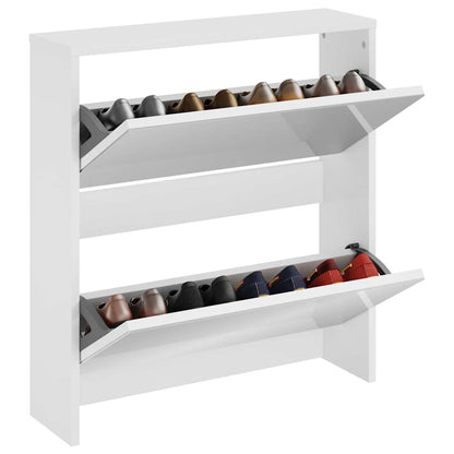 vidaXL Shoe Cabinet with Mirror 2-Layer High Gloss White 63x17x67 cm 3