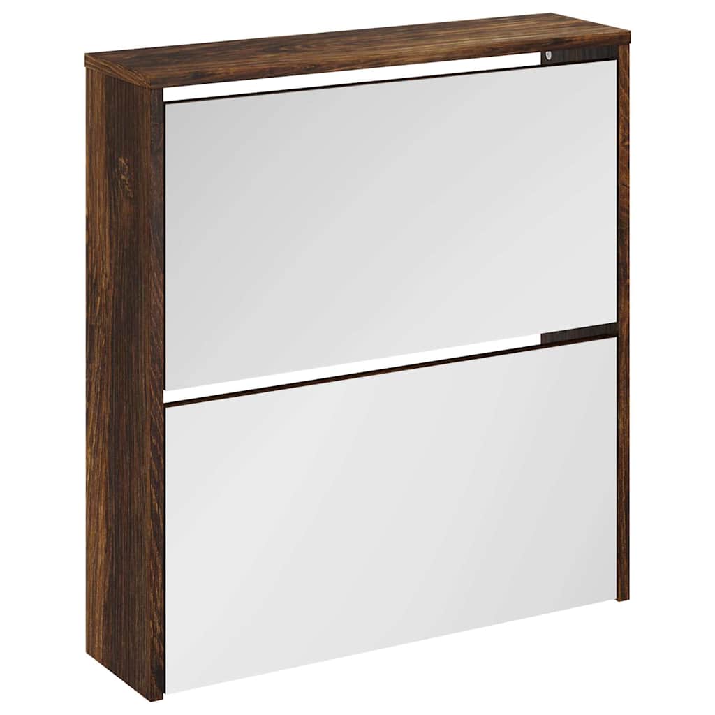 Shoe Cabinet with Mirror 2-Layer 63x17x67 cm Smoked oak