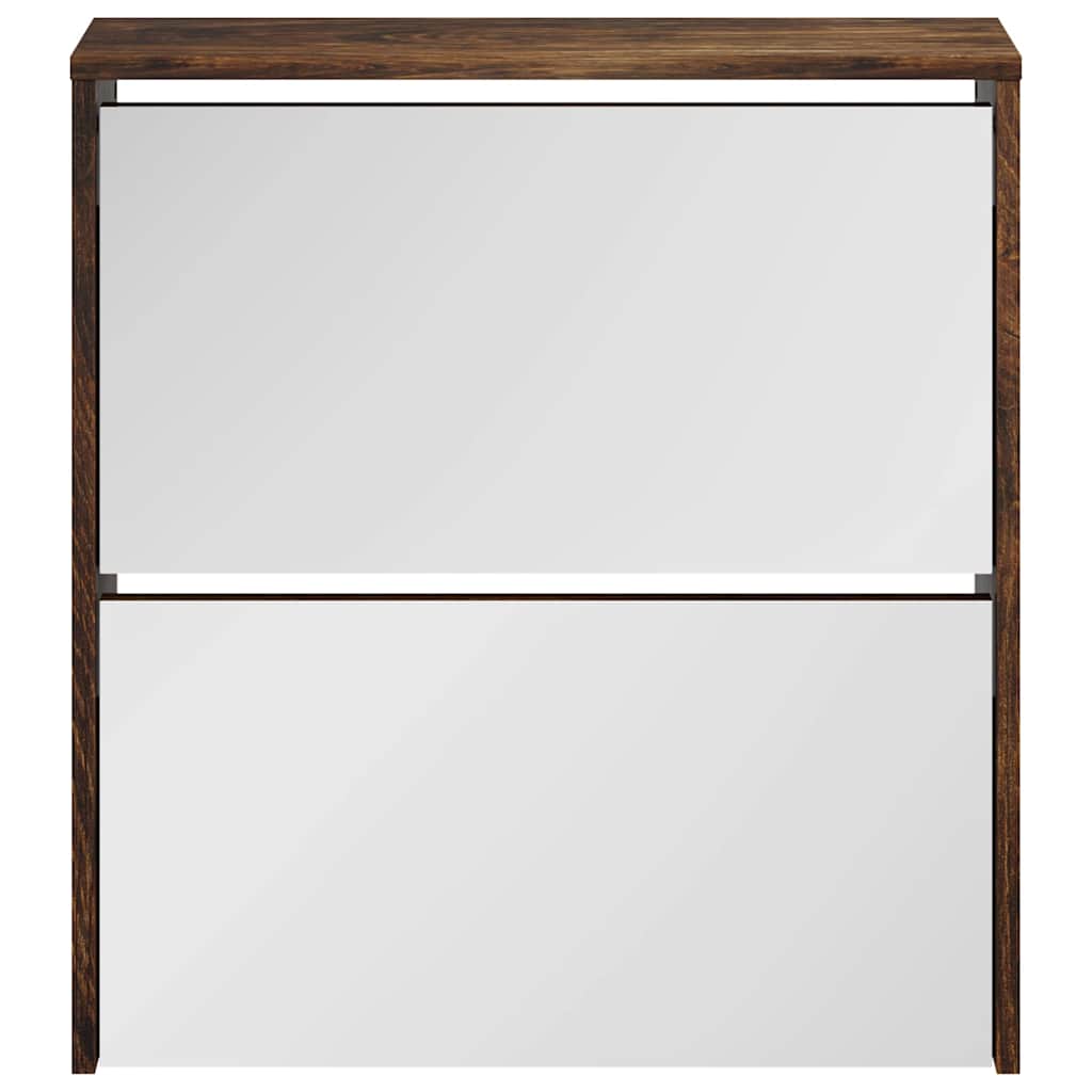 Shoe Cabinet with Mirror 2-Layer 63x17x67 cm Smoked oak