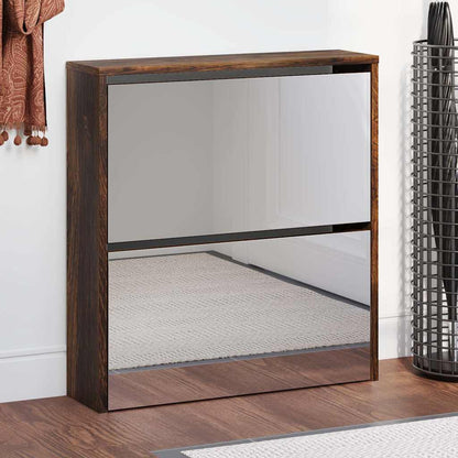 Shoe Cabinet with Mirror 2-Layer 63x17x67 cm Smoked oak