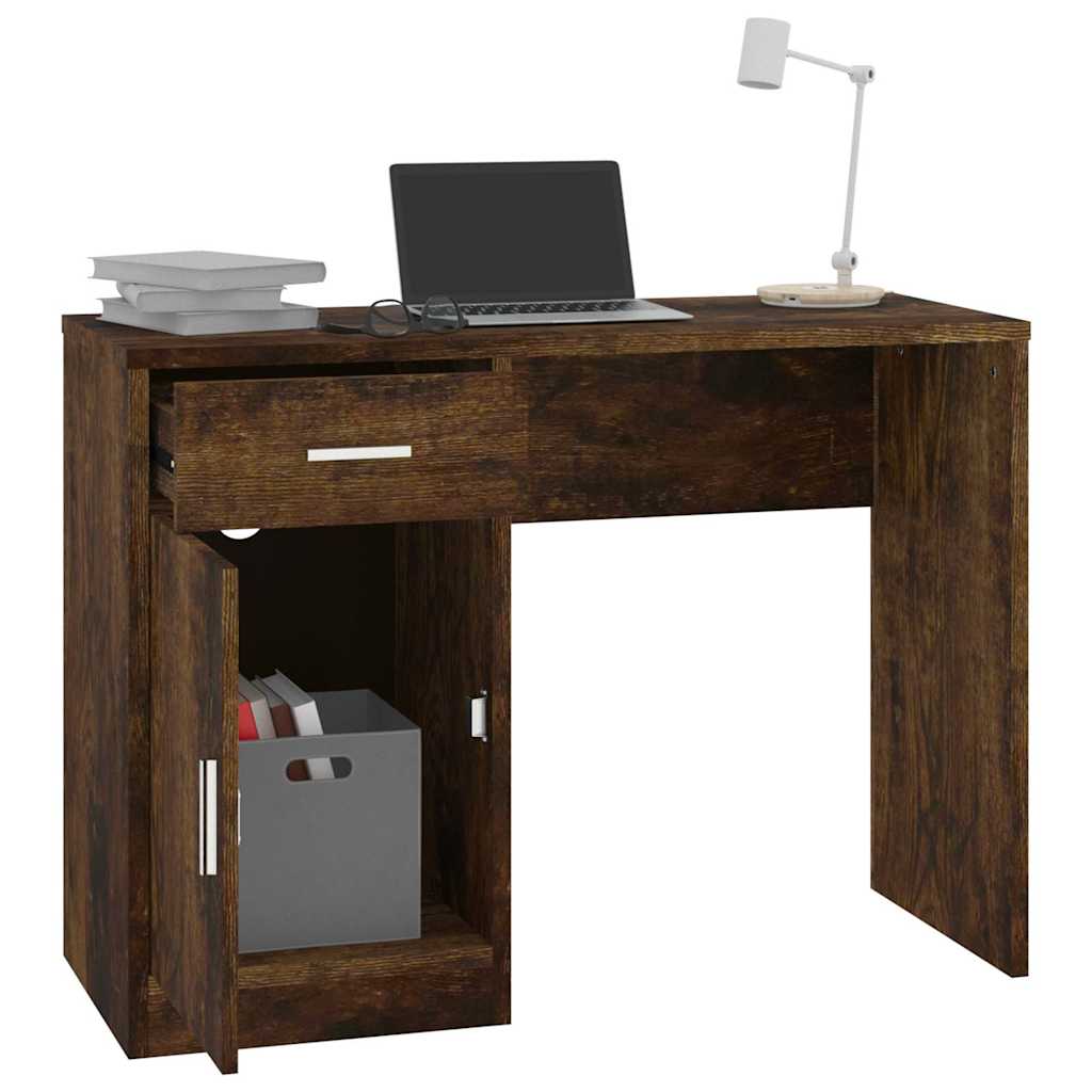 vidaXL Desk | Smoked Oak | Engineered Wood | 100 cm x 40 cm x 73 cm | Desk 4