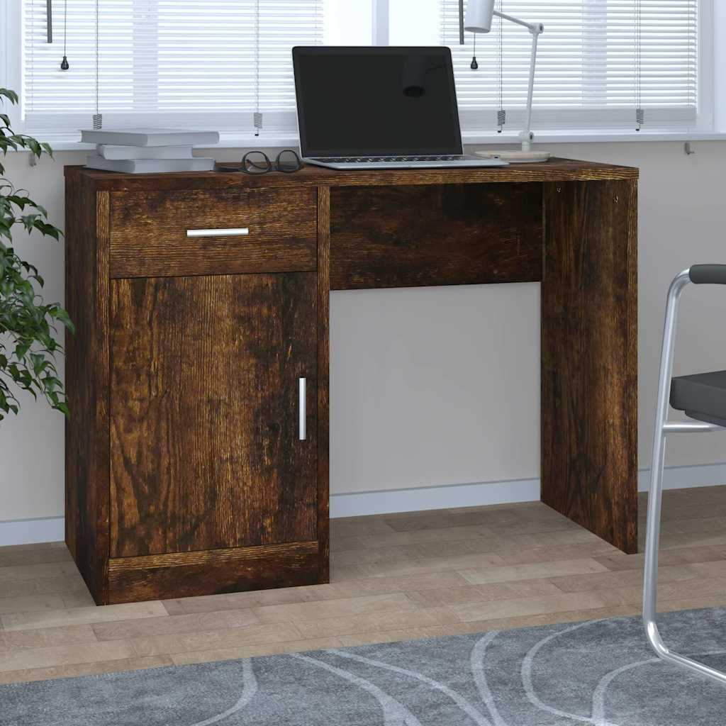vidaXL Desk | Smoked Oak | Engineered Wood | 100 cm x 40 cm x 73 cm | Desk 1