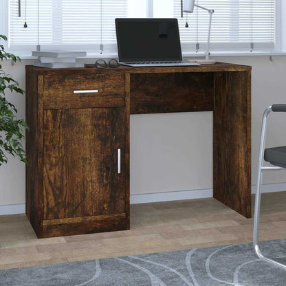vidaXL Desk | Smoked Oak | Engineered Wood | 100 cm x 40 cm x 73 cm | Desk 1