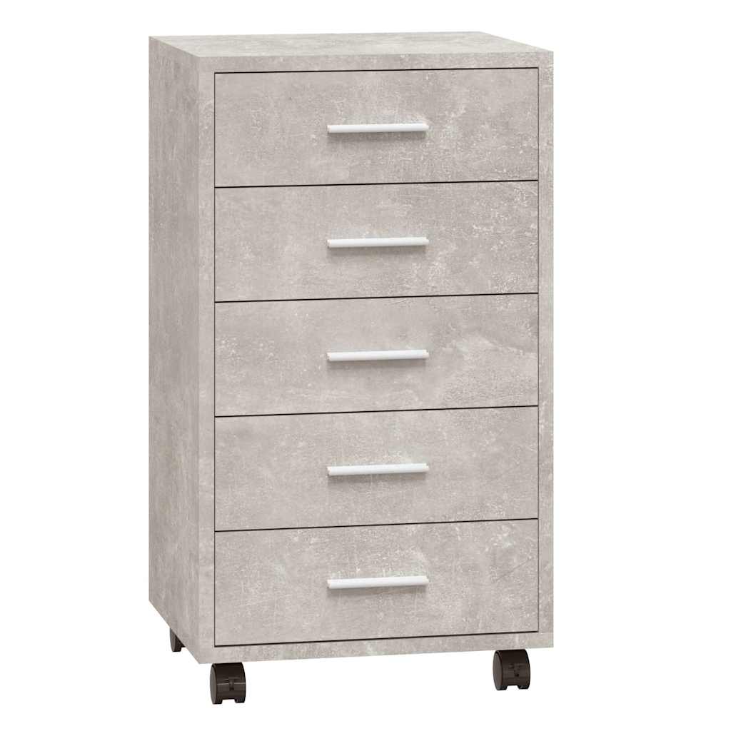 vidaXL Drawer Cabinet with Castors Concrete Grey Engineered Wood 2