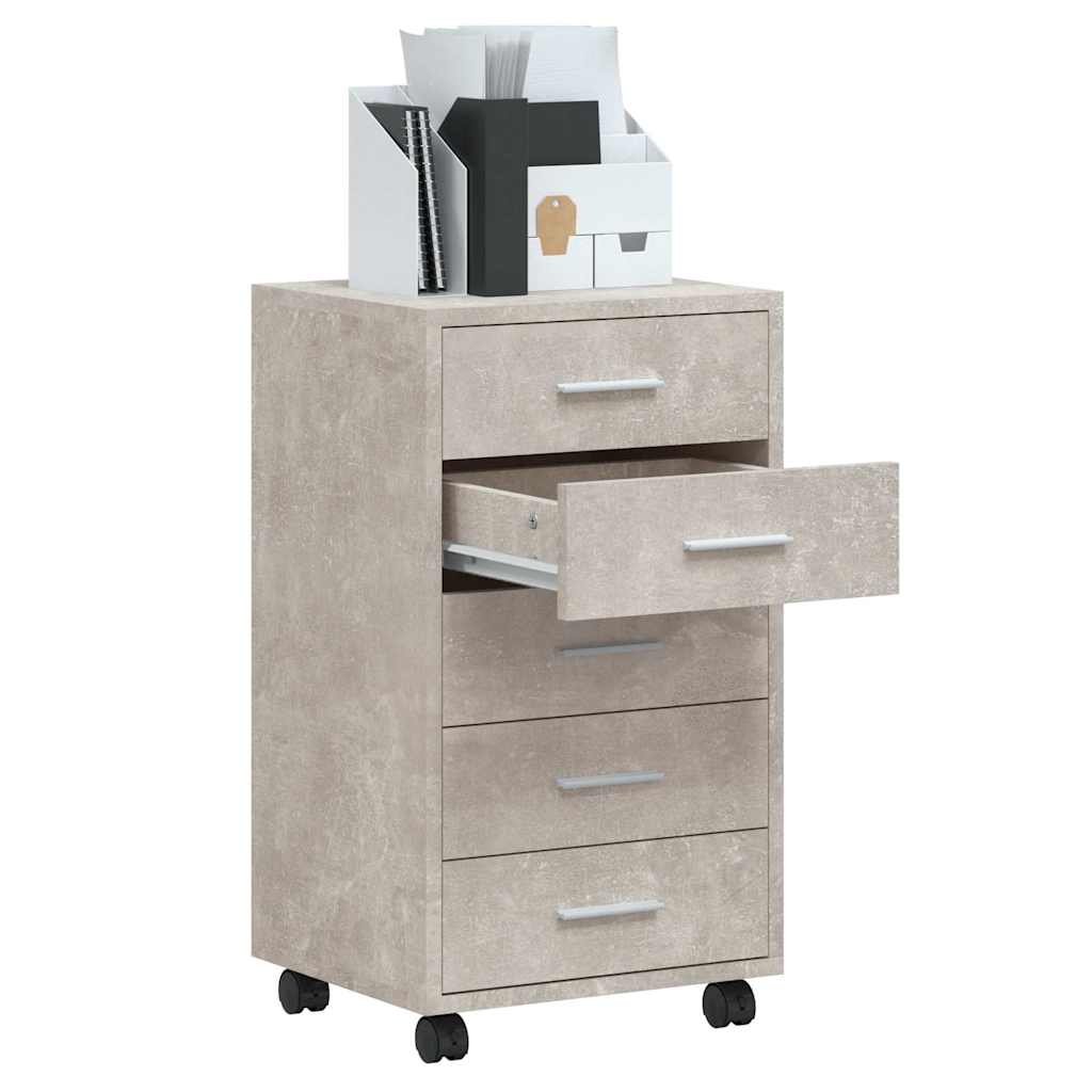 vidaXL Drawer Cabinet with Castors Concrete Grey Engineered Wood 3