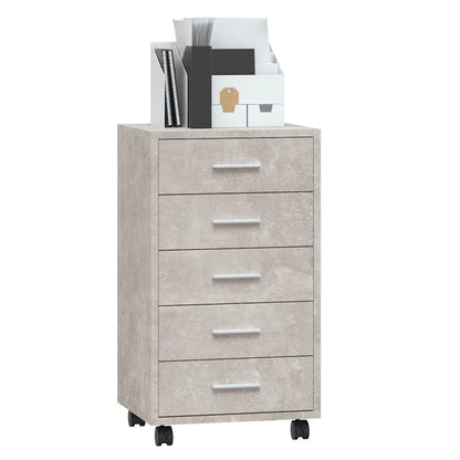 vidaXL Drawer Cabinet with Castors Concrete Grey Engineered Wood 4