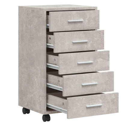 vidaXL Drawer Cabinet with Castors Concrete Grey Engineered Wood 5