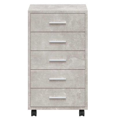 vidaXL Drawer Cabinet with Castors Concrete Grey Engineered Wood 6