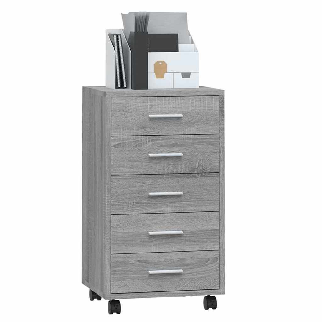 vidaXL Drawer Cabinet with Castors Grey Sonoma Engineered Wood 6