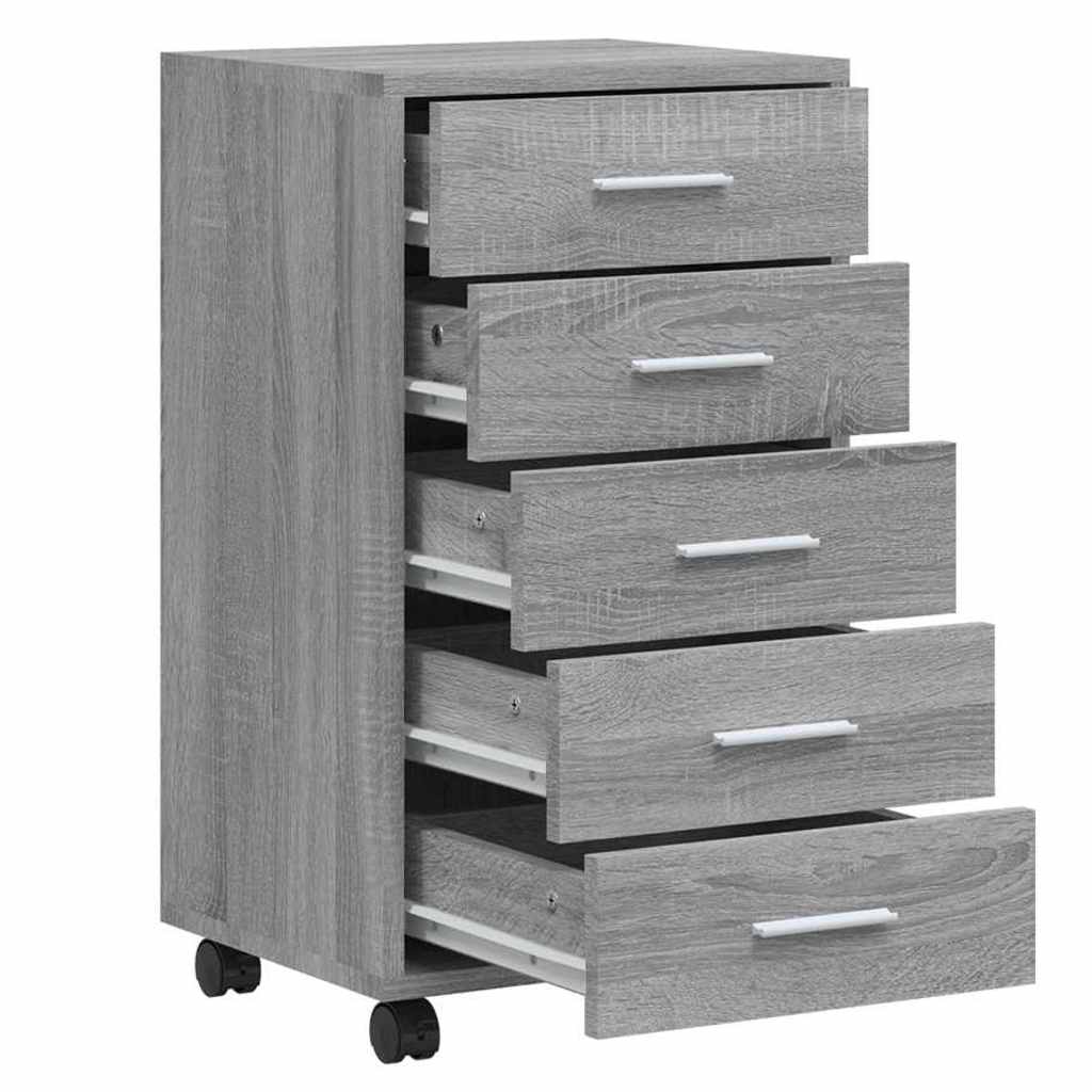 vidaXL Drawer Cabinet with Castors Grey Sonoma Engineered Wood 3