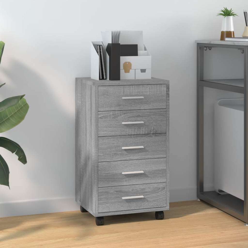 vidaXL Drawer Cabinet with Castors Grey Sonoma Engineered Wood 1