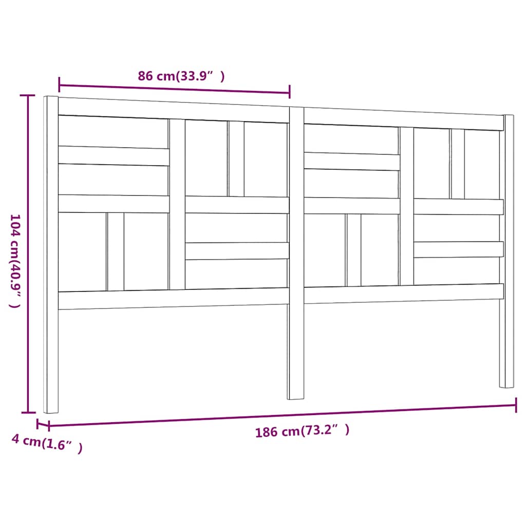 818206 vidaXL Bed Headboard White 186x4x104 cm Solid Wood Pine 6