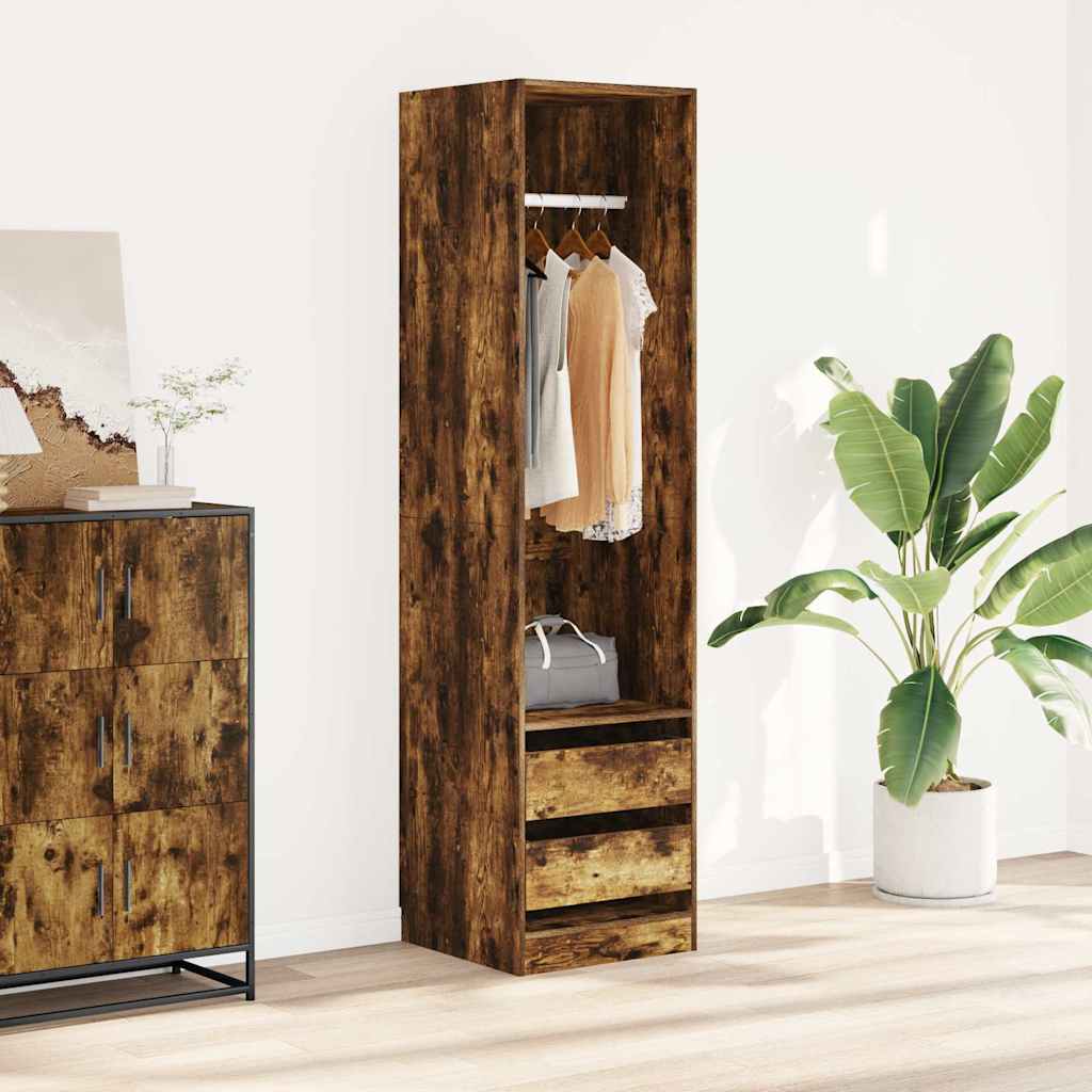 vidaXL Wardrobe with Drawers Smoked Oak 50x50x200 cm Engineered Wood 1