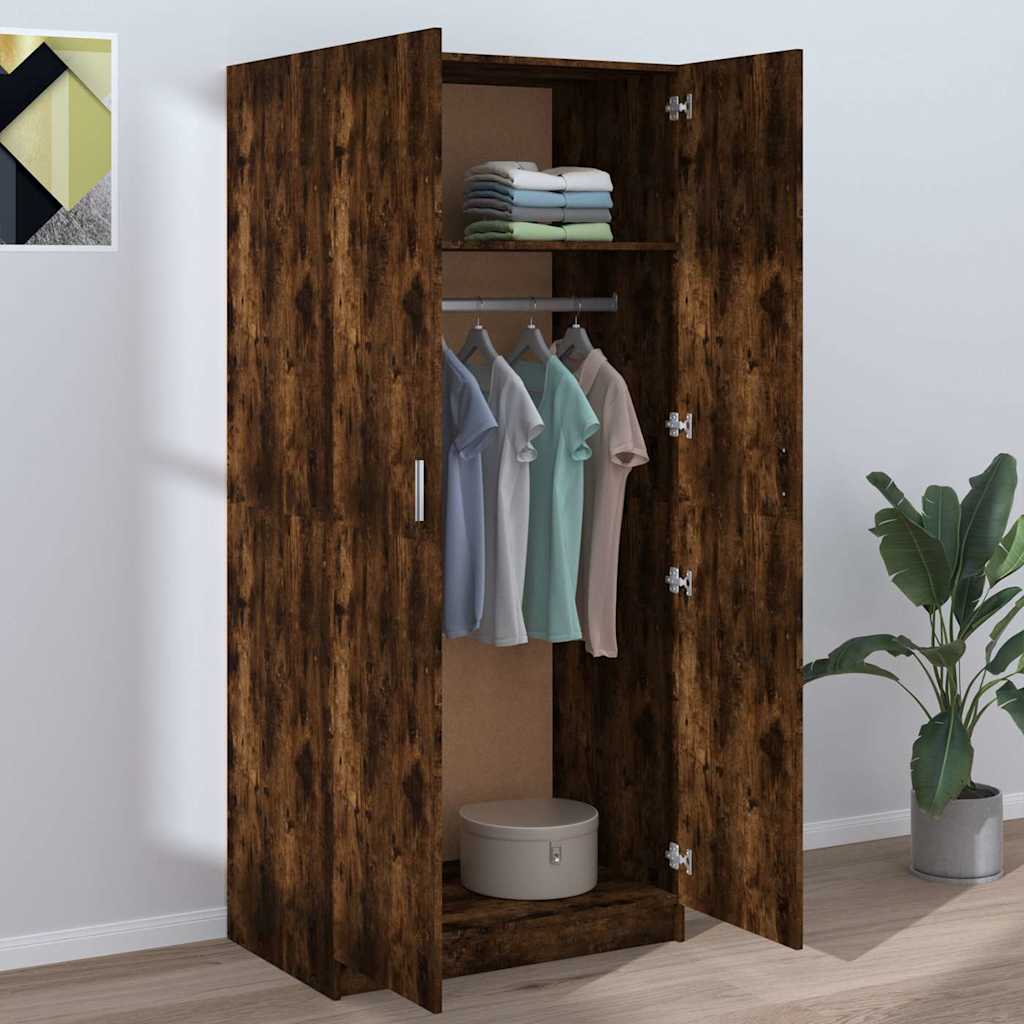 vidaXL Wardrobe Smoked Oak 80x50x180 cm Engineered Wood 3