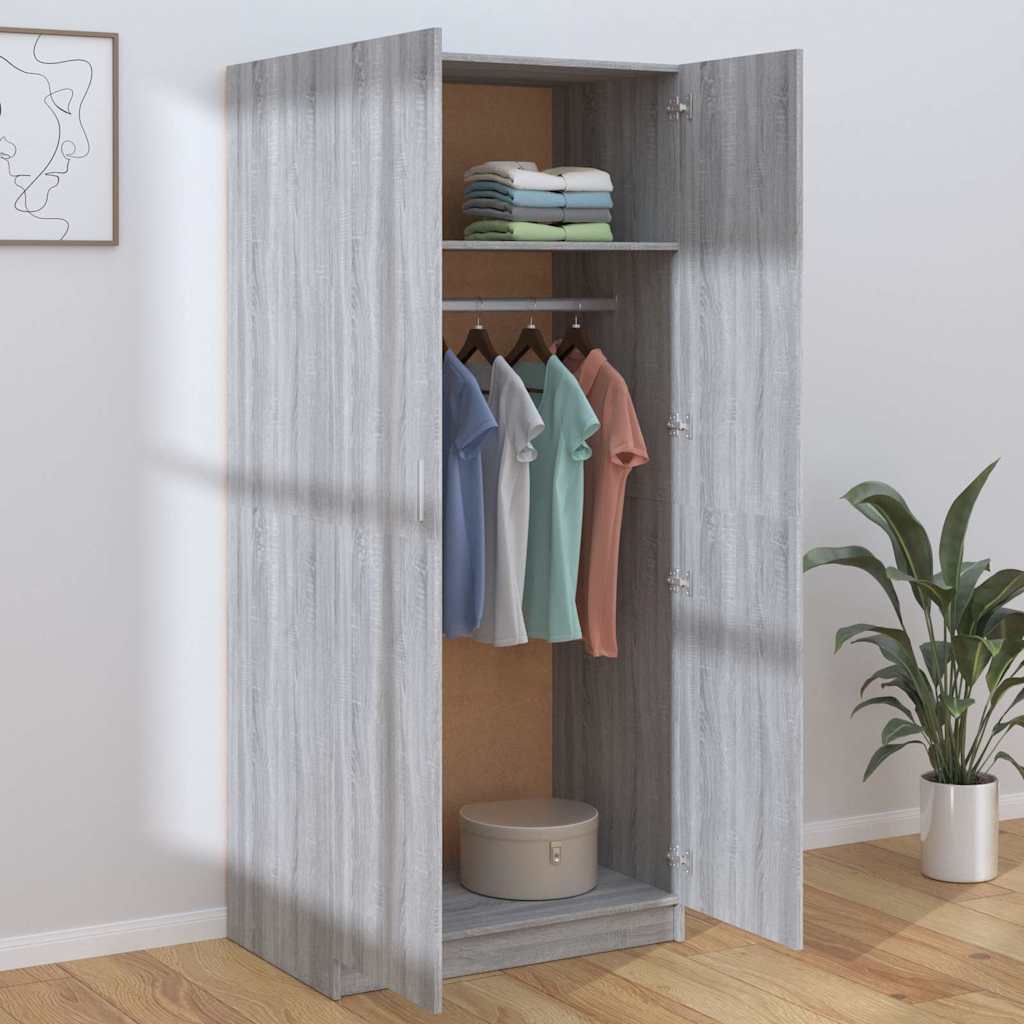 vidaXL Wardrobe Grey Sonoma 80x50x180 cm Engineered Wood 3