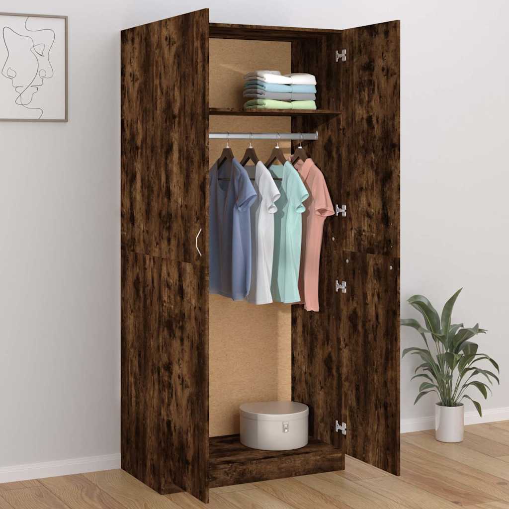 vidaXL Wardrobe Smoked Oak 90x50x200 cm Engineered Wood 3