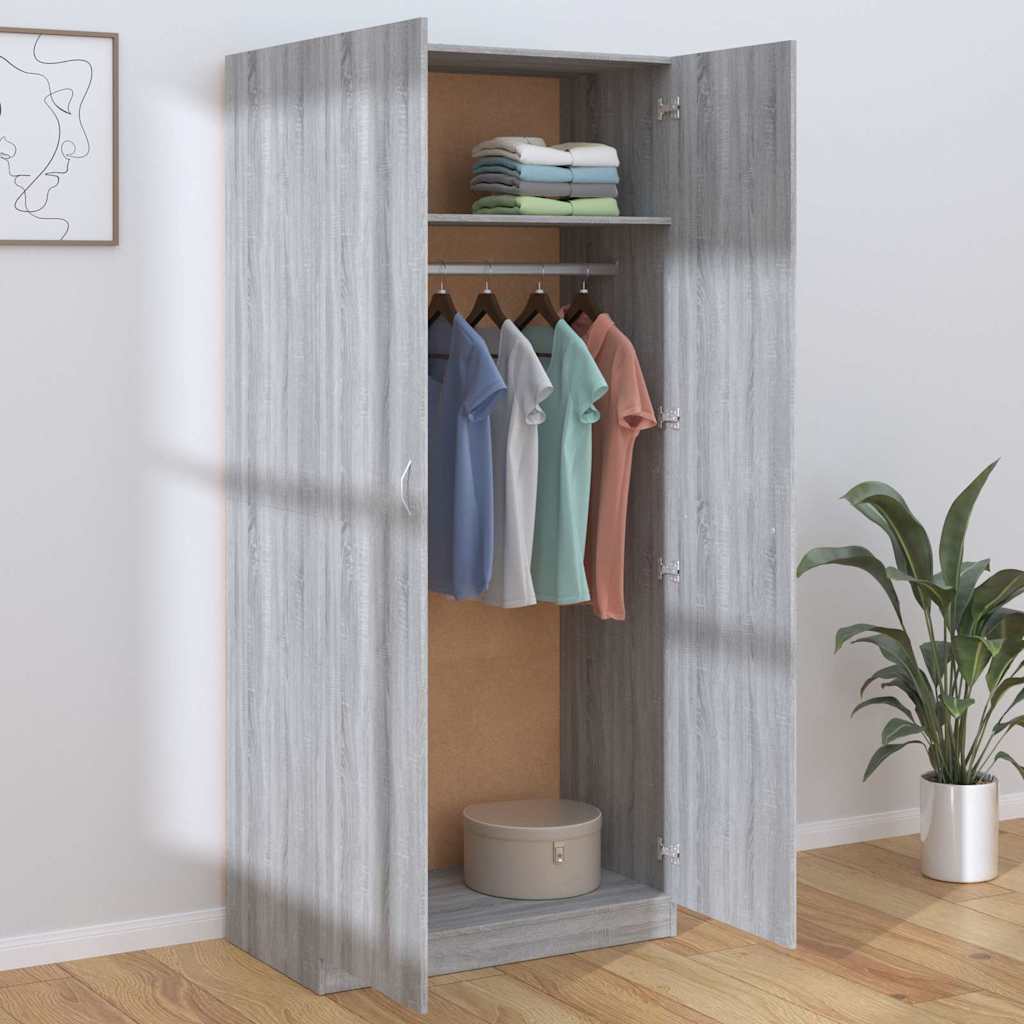 vidaXL Wardrobe Grey Sonoma 90x50x200 cm Engineered Wood 3