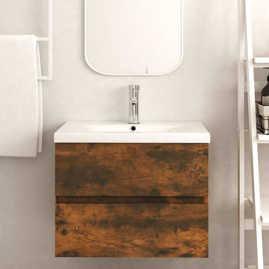vidaXL Sink Cabinet Smoked Oak 60x38.5x45 cm Engineered Wood 6