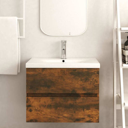 vidaXL Sink Cabinet Smoked Oak 60x38.5x45 cm Engineered Wood 6