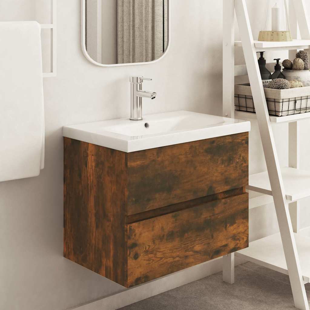 vidaXL Sink Cabinet Smoked Oak 60x38.5x45 cm Engineered Wood 1