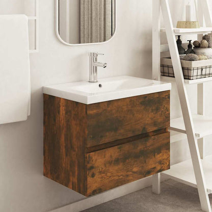 vidaXL Sink Cabinet Smoked Oak 60x38.5x45 cm Engineered Wood 1