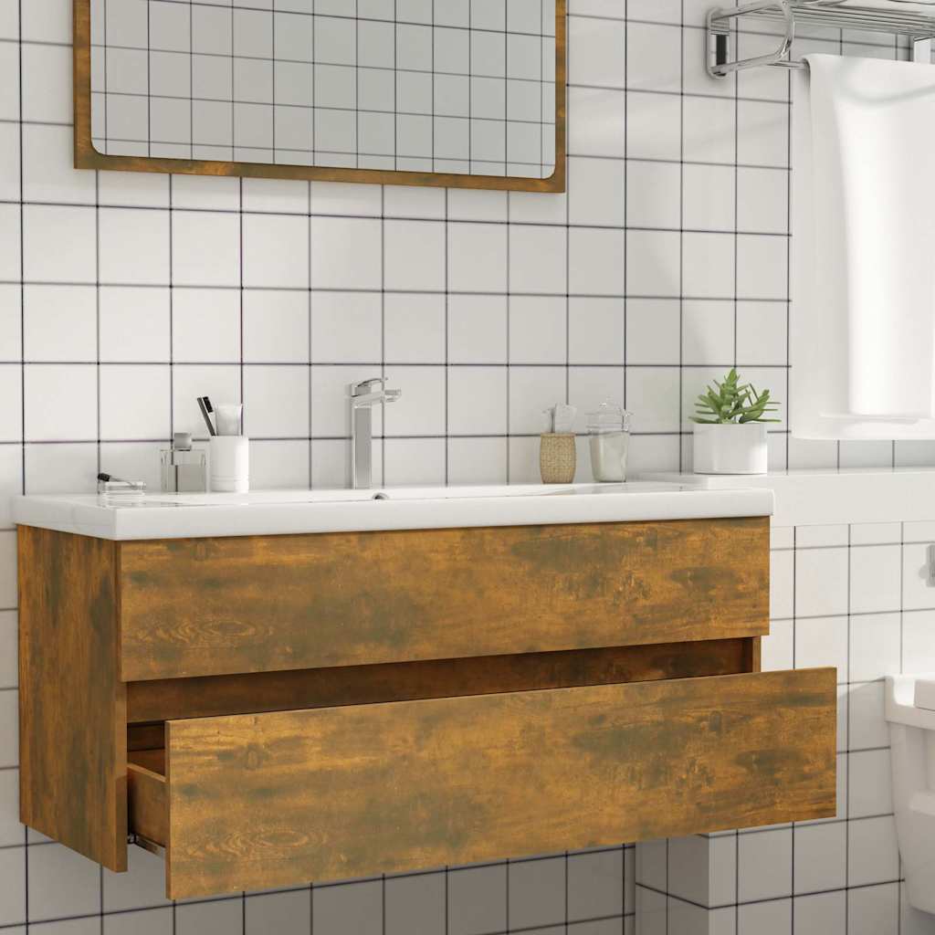 vidaXL Sink Cabinet Smoked Oak 100x38.5x45 cm Engineered Wood 6