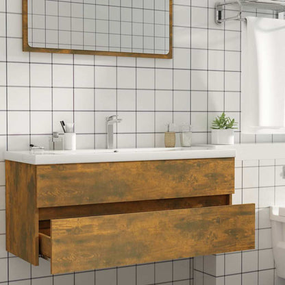 vidaXL Sink Cabinet Smoked Oak 100x38.5x45 cm Engineered Wood 6