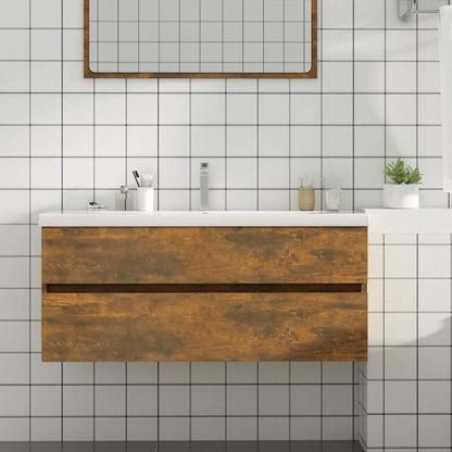 vidaXL Sink Cabinet Smoked Oak 100x38.5x45 cm Engineered Wood 1
