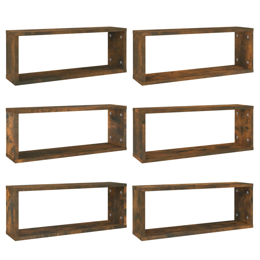 vidaXL Wall Cube Shelves 6 pcs Smoked Oak 60x15x23 cm Engineered Wood 2