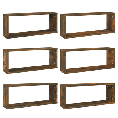 vidaXL Wall Cube Shelves 6 pcs Smoked Oak 60x15x23 cm Engineered Wood 2