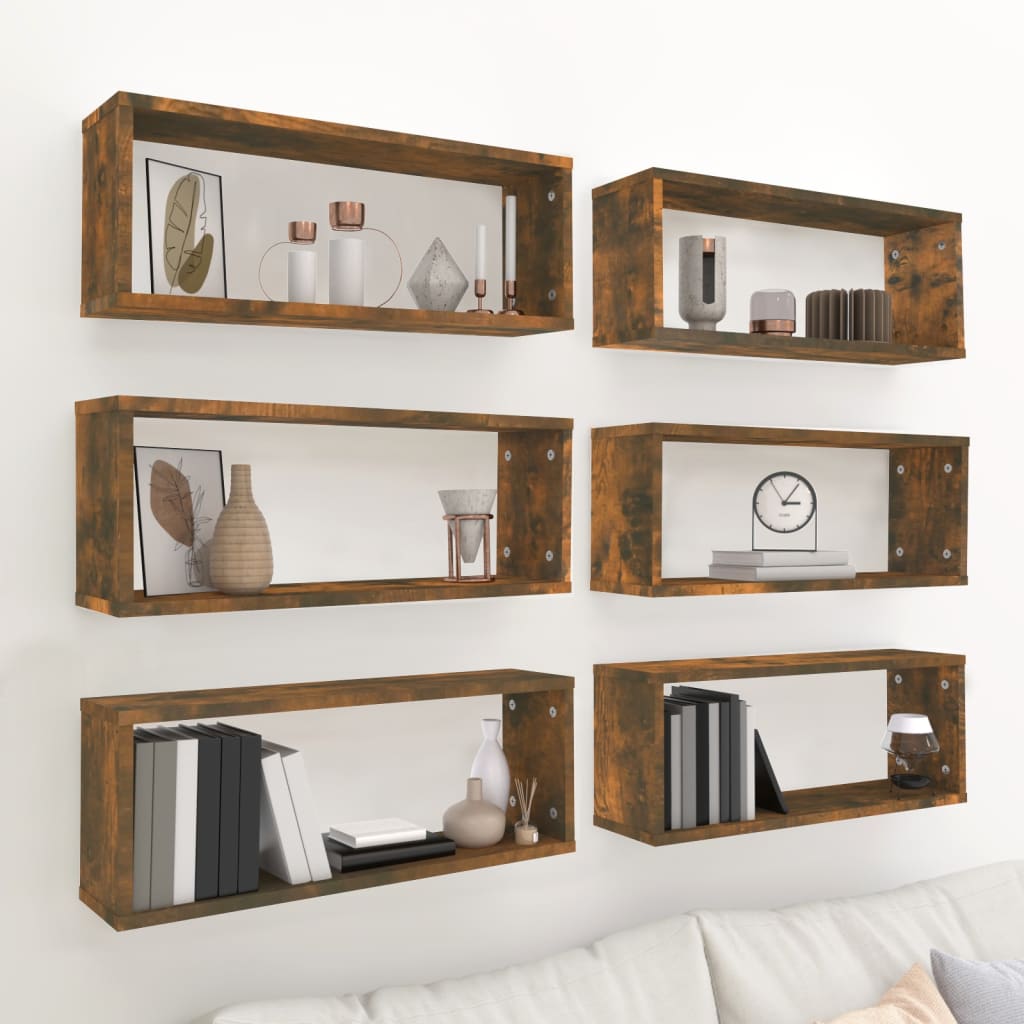 vidaXL Wall Cube Shelves 6 pcs Smoked Oak 60x15x23 cm Engineered Wood 1