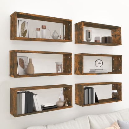 vidaXL Wall Cube Shelves 6 pcs Smoked Oak 60x15x23 cm Engineered Wood 1