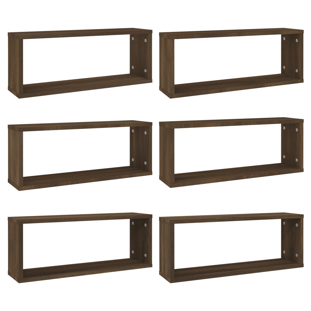 vidaXL Wall Cube Shelves 6 pcs Brown Oak 60x15x23 cm Engineered Wood 2