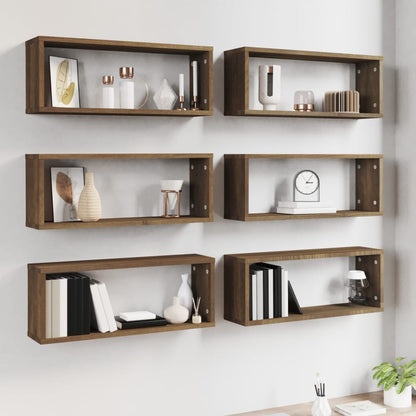 vidaXL Wall Cube Shelves 6 pcs Brown Oak 60x15x23 cm Engineered Wood 3