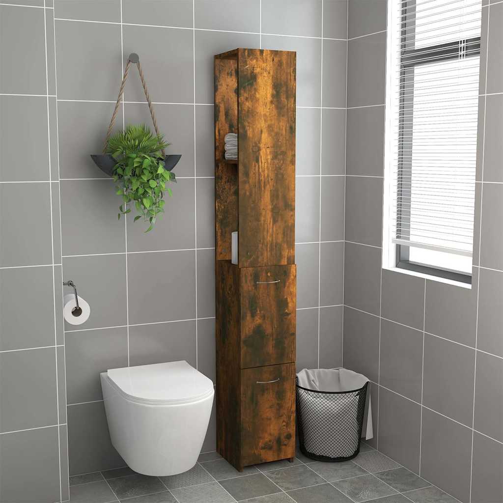 vidaXL Bathroom Cabinet Smoked Oak 25x26.5x170 cm Engineered Wood 3