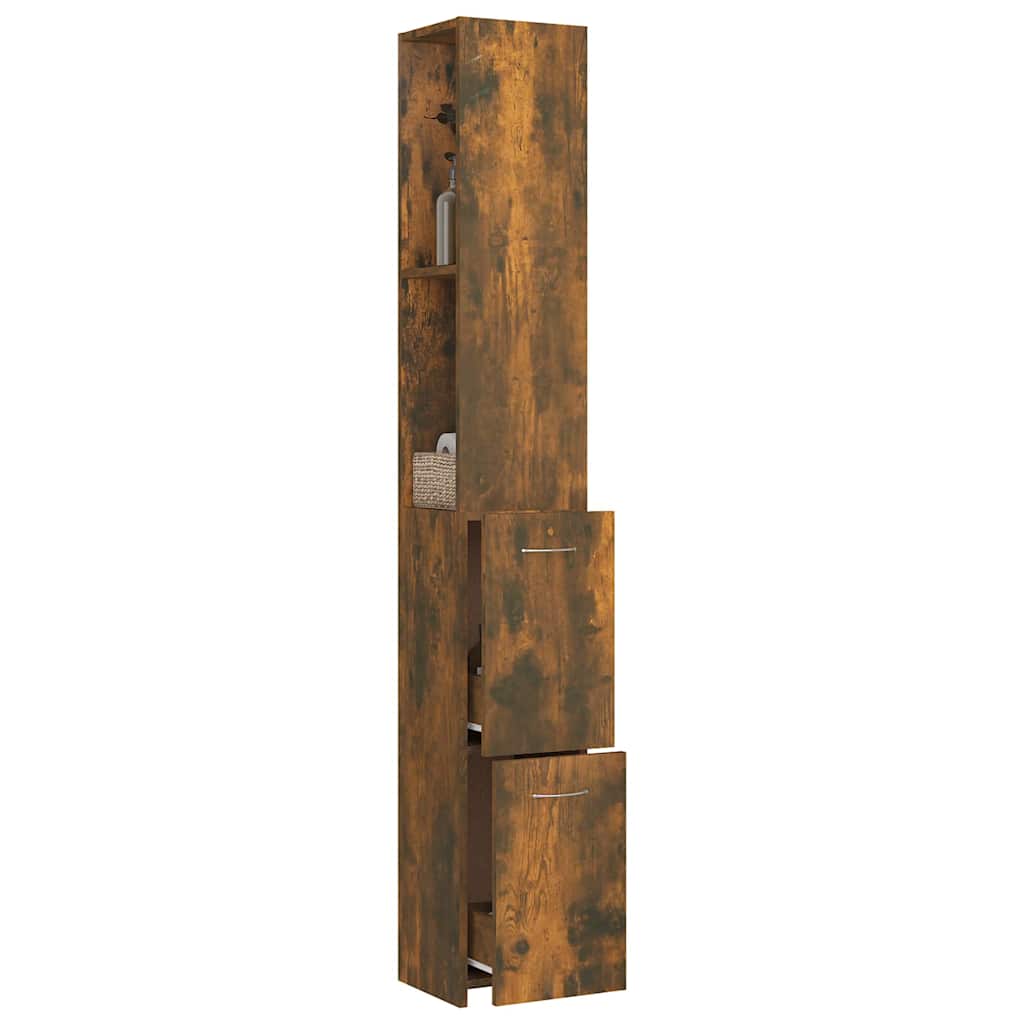 vidaXL Bathroom Cabinet Smoked Oak 25x26.5x170 cm Engineered Wood 4