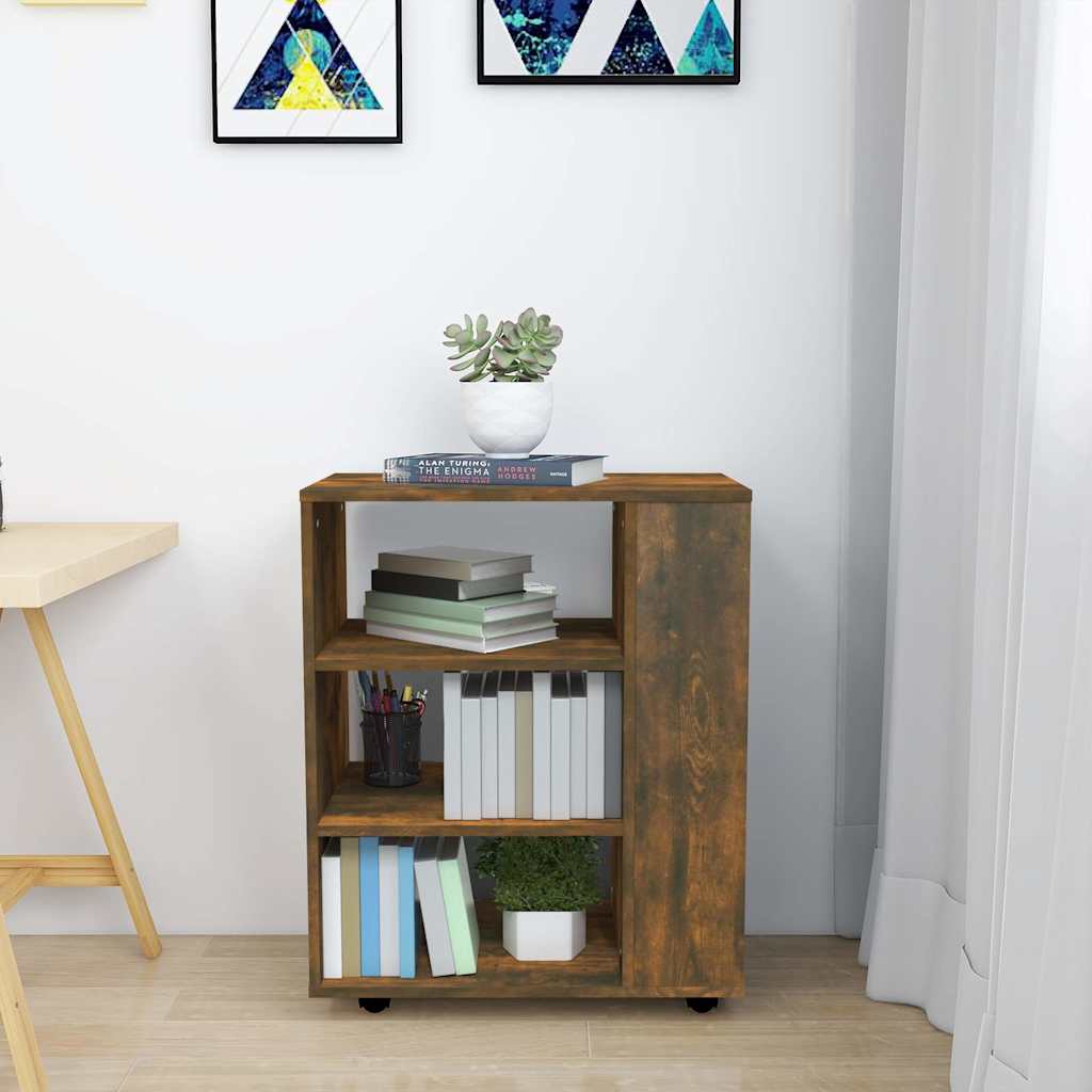 vidaXL Rolling Cabinet Smoked Oak 60x35x75 cm Engineered Wood 4