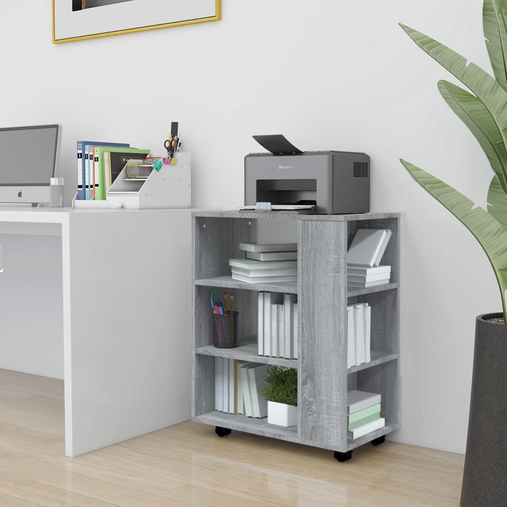 vidaXL Rolling Cabinet Grey Sonoma 60x35x75 cm Engineered Wood 1
